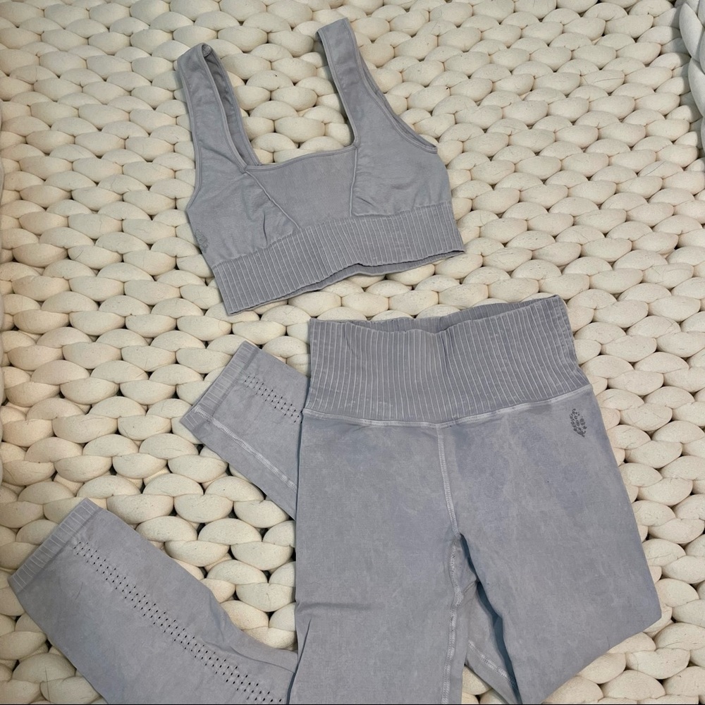 FP movement (free people) good karma square neck bra and 7/8 leggings | Ice Grey